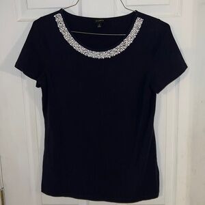 Talbots Black Blouse Beaded Neckline M